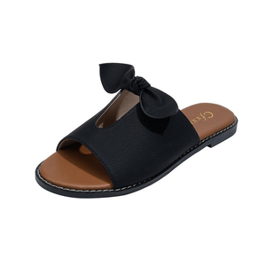 2026 High Quality <b>Large</b> Size Pu Rubber Slippers <b>Bow</b> Hollow Open Toe Summer Women and Ladies Flat Sandals - Product Image 5