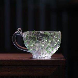 Juego de Taza y Platillo de Vidrio Liuli Hecho a Mano, 140 ml, Degradado Amarillo, Relieve de Narciso, Taza de <span class=keywords><strong>Espresso</strong></span> de Lujo, Regalo Artístico, OEM - Product Image 3