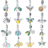 Nouveau Pendentif Breloque Abeille Mignonne DIY, Accessoires de Luxe Léger et de Niche, Perle Insecte Luciole Lumineuse en Argent Sterling 925