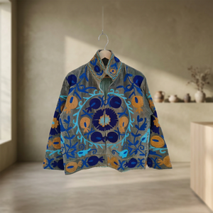 Veste bomber pour femme en velours vintage brodé de fleurs Suzani, rembourrée en coton, doublure en lin réversible, automne/hiver/été, OEM - Product Image 3