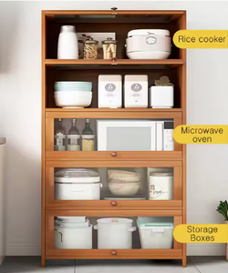 Meuble de rangement de cuisine moderne en bambou écologique à 5 niveaux avec portes, organisateur de garde-manger multifonctionnel pour cuisine - Product Image 2
