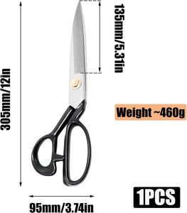 กรรไกรตัดผ้าสแตนเลสอย่างดี ทนทาน สำหรับตัดผ้าและพรม ด้ามจับสีดำ - Product Image 2