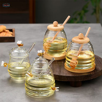 Pot de miel de conception simple ensembles de bidons en verre borosilicaté pot de bouteille en verre de stockage de miel avec cuillère