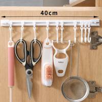 Crochet coulissant de cuisine sans perçage, multifonctionnel, à suspendre sous l'armoire ou au mur, avec crochets en S mobiles