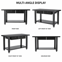 Banc de travail en acier robuste avec étagère de rangement, bord surélevé anti-chute et pieds réglables pour garage et atelier