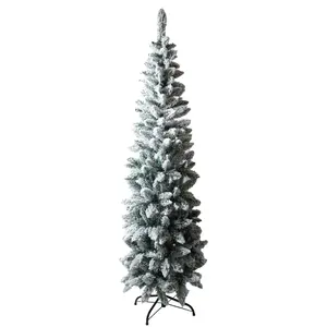 Árvore de Natal artificial moderna de 7 pés 8 pés em PVC pré-iluminado flocado lápis fino LED branco árvore decorativa de Navidad