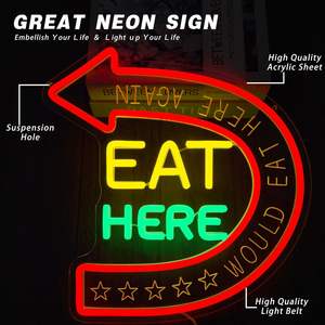 Letrero de Neón 'Come Aquí', Letrero Luminoso 'Comería Aquí Otra Vez', Letreros de Cocina, Decoración de Pared, Letrero LED de Comida para Restaurante - Product Image 5