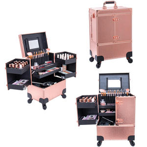 Caja de cosméticos profesional Rose Gold Nail Tattoo Rolling Makeup Case on Wheels <span class=keywords><strong>Maleta</strong></span> multifunción de belleza Trolley - Product Image 6