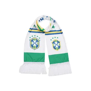 Wholesale high quality18x150cm luxury custom logo sublimated green white polyester soccer football scarf