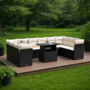Black And Cream Garden <b>Sofa</b> <b>Set</b> With Cushions Outdoor Furniture UV Resistant PE Rattan Contemporary Design Waterproof - Product Image 2
