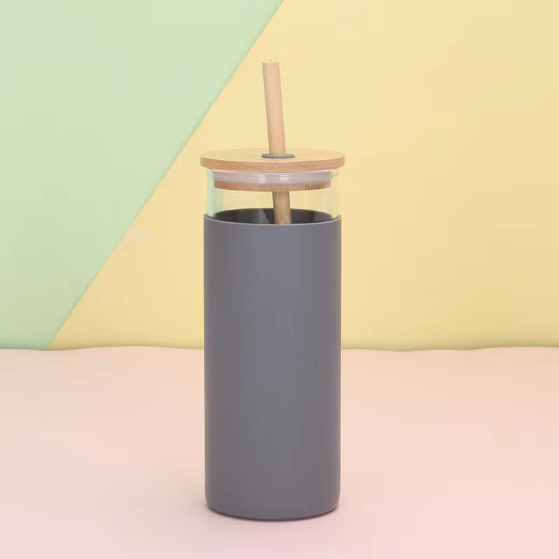 24oz 700ml Reusable Boba cup Borosilicate with silicone sleeve Glass Water Bottle