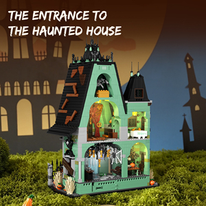 Blocs de construction Maison Hantée d'Halloween, Modèle de Jouet de Construction Scène Urbaine de Ville Fantôme Sombre en Pleine Nature Européenne, Cadeau d'Halloween - Product Image 4