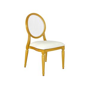 เก้าอี้ร้านอาหารดีไซน์หรูหราสีทองขาวแบบซ้อนได้ ทำจากโลหะหุ้มหนัง PU สำหรับโรงแรม - Product Image 2