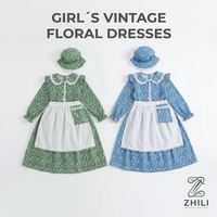 Robe de demoiselle d'honneur pastorale pour enfants Sweet Girl, style pionnier des prairies, manoir européen, imprimé floral, dentelle, nœud, polyester