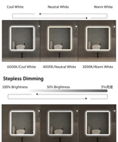 Espejo de Baño Moderno con Iluminación Frontal LED Antivaho, Interruptor Táctil Inteligente, Temperatura de Color Ajustable