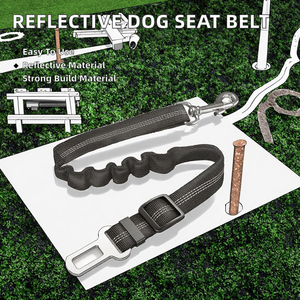 Ceinture de sécurité de <span class=keywords><strong>voiture</strong></span> pour <span class=keywords><strong>chien</strong></span> en nylon réfléchissant réglable, harnais de sécurité élastique pour animaux de compagnie, laisse de voyage pliable à une main pour chiens de petite et moyenne taille - Product Image 2