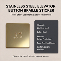Autocollant tactile en braille pour bouton d'ascenseur en acier inoxydable, points en relief, personnalisable, noir/argent, taille personnalisée, guide public