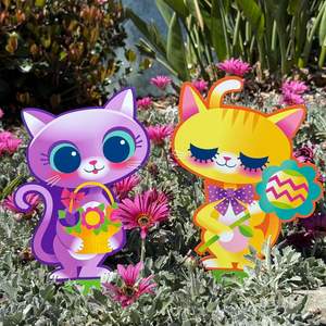 New Spring Flower Cat Metal Garden Floor <b>Sticker</b> Independent Website Easter Kitten Lawn Decoration Yard Lawn Signs Product - Product Image 3