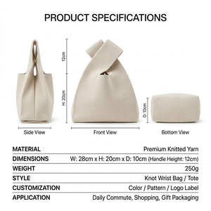 <span class=keywords><strong>Sac</strong></span> <span class=keywords><strong>à</strong></span> <span class=keywords><strong>main</strong></span> tricoté personnalisé avec logo, faible MOQ, style japonais bicolore, mini <span class=keywords><strong>sac</strong></span> de poignet avec étiquette tissée pour boutique - Product Image 3