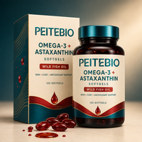 PEITEBIO Omega 3 Astaxanthine en gélules molles avec huile de poisson sauvage pour chats et chiens, pour la santé de la peau et du pelage et le soutien antioxydant