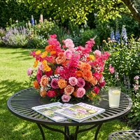 Arreglo Floral Artificial Boho Naranja y Rosa, Centro de Mesa para Bodas de Verano, Ramo Floral para Decoración de Eventos y Fiestas al Aire Libre