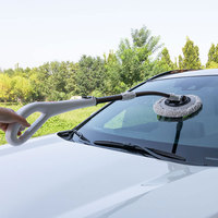 Brosse de lavage de voiture à manche courbé en microfibre douce, sans rayures, outil de nettoyage automobile, poignée ergonomique, longue perche extensible
