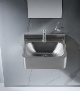 Évier mural rectangulaire en acier inoxydable commercial, lavabo pour se laver les mains, finition polie, robinet monotrou pour cuisine et salle de bain - Product Image 2