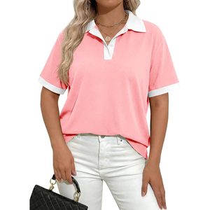 Fisoew Womens <b>Plus</b> <b>Size</b> Summer Polo Shirt Short Sleeve Collared Loose Tunic Cotton Breathable Casual Top - Product Image 1