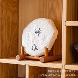 Wooden Tea Cake Rack Single Layer <b>Desktop</b> Display <b>Shelf</b> Retro Zen Style Solid Wood Tea Storage Organizer - Product Image 3
