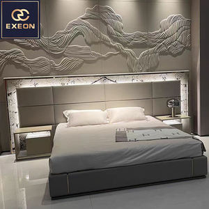 Tête de Lit Luxe sur Mesure en Velours Courbé pour Villa, Double Panneau en Cuir Véritable, Lumière LED, Lits King Size Panoramiques, Lit de Haute Qualité - Product Image 6