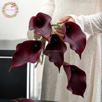 Lys Calla artificiel grand format en EVA effet naturel Bourgogne, tige unique, pour bouquet de mariage et décoration florale