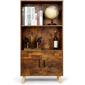 Storage Pantry Office Rustic Storage Cabinet Bookcase With Doors 2 Tier Shelves Freestanding Pantry Cabinet Display