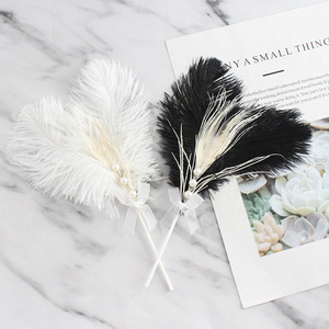 Ostrich Feather Cake Toppers Heart Shape Elegant Handmade Wedding Birthday Decorations Beige White Black - Product Image 1