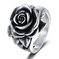 Cincin Perhiasan Fashion Pria Vintage Bunga Kamelia Batu Permata Mungil Gaya Hip Hop Punk Gothic Bahan Titanium Stainless Steel 316L Grosir
