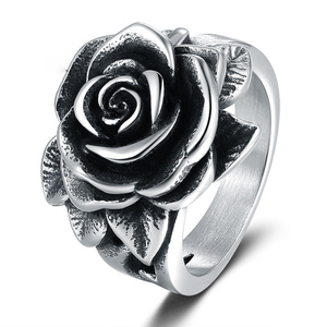Anello di Moda Hip Hop Punk Gotico con Fiori di Camelia in Pietra Preziosa, Gioiello Vintage in Acciaio Inossidabile Titanio 316L per Uomo, Vendita all'Ingrosso - Product Image 5