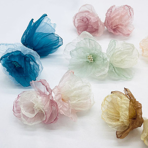 Fleur en organza à <span class=keywords><strong>double</strong></span> tête, couleur contrastée, en <span class=keywords><strong>gaze</strong></span>, avec bord brûlé à la main, résistante à l'<span class=keywords><strong>eau</strong></span>, brodée, 4,5 cm x 9 cm, accessoires - Product Image 3