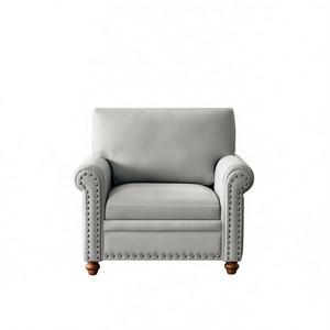 Poltrona Singola Grigia per Soggiorno in Tessuto Stile Tradizionale con Gambe in Legno Sedia Moderna per il Relax - Product Image 1