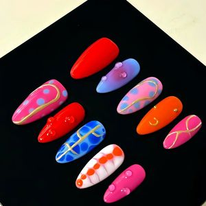 <span class=keywords><strong>Uñas</strong></span> Postizas de Diseño Nuevo, Románticas, con Flores de <span class=keywords><strong>Verano</strong></span>, Estilo Ataúd Largo, Personalizadas, Hechas a Mano, para Fiestas de Chicas, con Adhesivos - Product Image 4