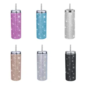 Custom Sublimation Glitter Rhinestone Diamond Stainless Steel Water Bottle Travel Coffee Mug With Lids And Straw