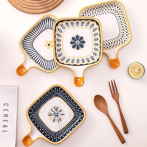 จานอบเซรามิกทรงสี่เหลี่ยมสไตล์นอร์ดิกด้ามเดียวจานชีสจานอาหารค่ำแบบสร้างสรรค์ถาดอบแบบย้อนยุคพร้อมที่จับจาน - Product Image 2