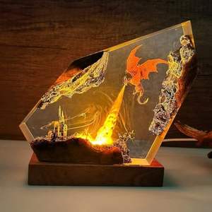 Handmade Modern Eco-Friendly Epoxy Fire Dragon Resin <b>Table</b> Lamp Custom USB Port DC LED Night Light for Bedroom Decor - Product Image 5
