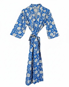 Robe kimono en coton bleu grande taille de haute qualité, imprimé floral fait main, vêtements de détente, prix de gros disponible - Product Image 1