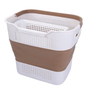Foldable Laundry Basket with Handles Plastic Laundry Hamper with Small Storage Basket Brown