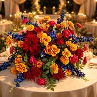 Bouquet de fleurs artificielles de haute qualité en soie, dahlias, roses, delphiniums, centre de table pour mariage, hôtel, restaurant, décoration