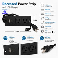 Gizli Gömme Masa Üstü Priz 2 AC Çıkışı 1 USB-A 1 USB-C Girişi 1.5m Kablo IP22 15A Standart Topraklama PC Malzemesi Ev Tipi