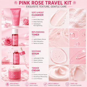 Tonique coréen hydratant et éclaircissant pour le visage, marque privée, coffret de voyage soin de la peau à la rose, pour tous les types de peau - Product Image 5