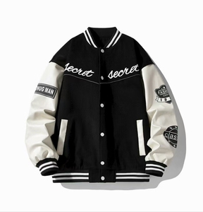 Chaqueta con letras de moda de la mejor calidad, prendas de vestir exteriores universitarias con cuello levantado y bordado frontal para Infor de invierno - Product Image 1