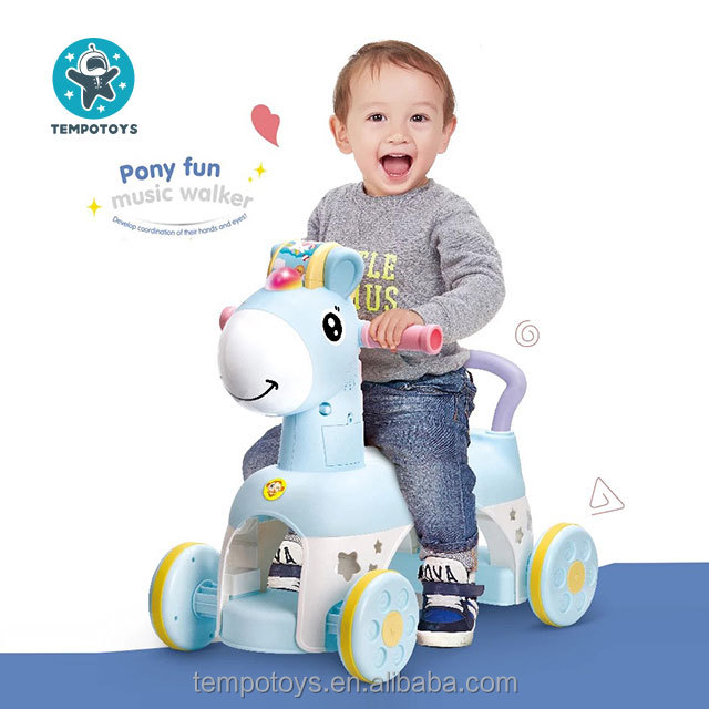 Horse Ride On Animal Plastic Car Baby Walkers Music Pony Fun Music Walker Activity Walker + Push Car 18-60 Month