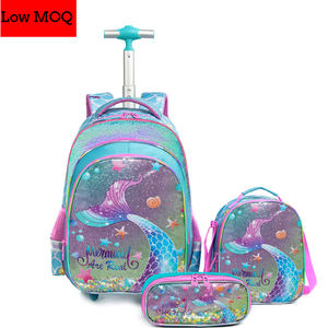 MOQ bajo, juegos de mochila con barra de tracción de cola de pez de belleza para niña, <span class=keywords><strong>maleta</strong></span> para niño con ruedas, mochila con ruedas para niños, equipaje - Product Image 1