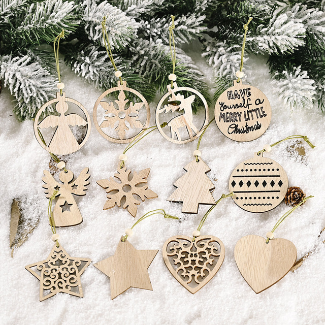 Creative New Design Christmas Laser-Cut Wood Hanging Decor Wooden Hollow Tree Ornaments Transparent Box for Holiday Supplies